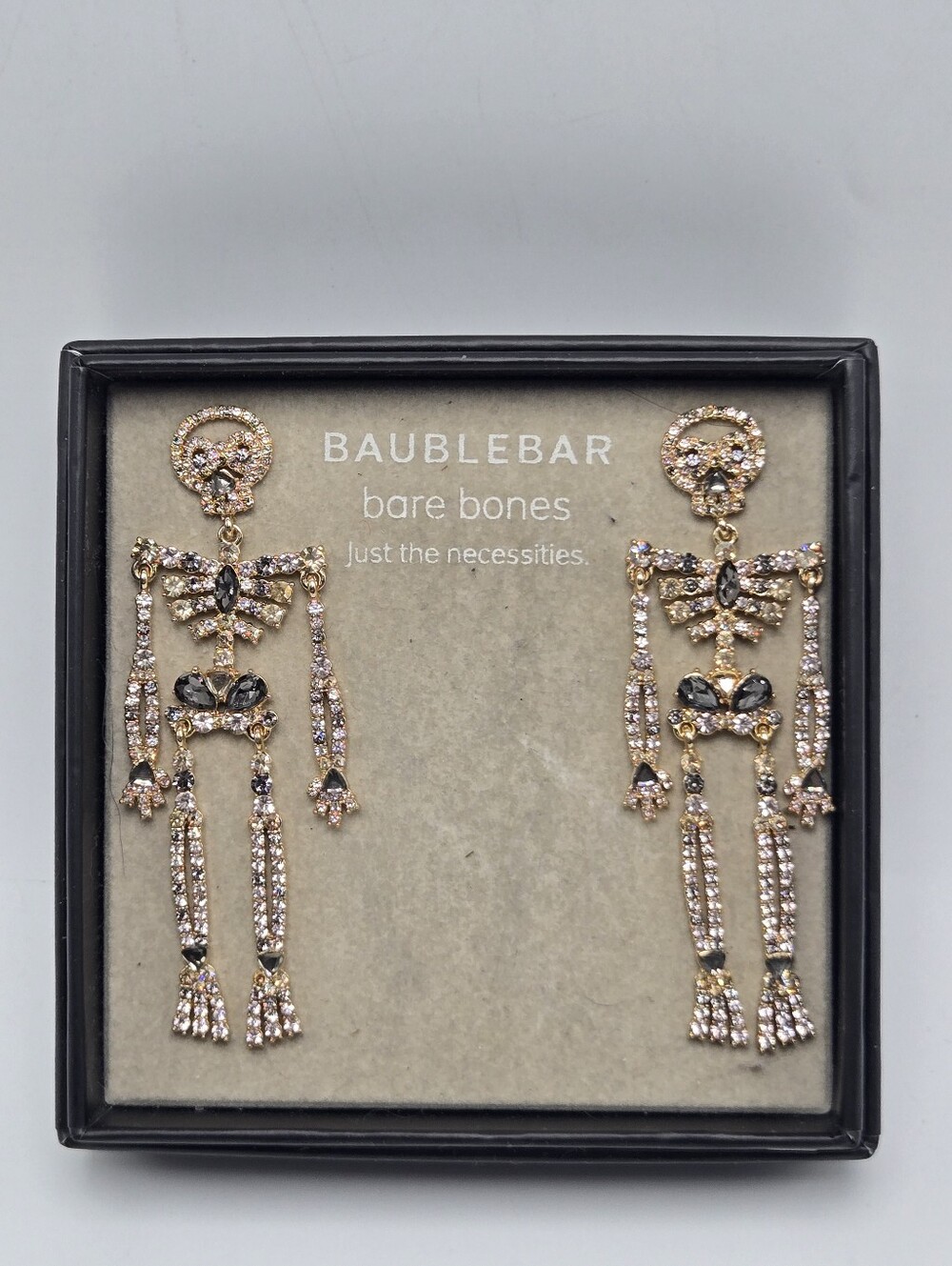 NWT Baublebar Bare Bones Earrings Pierced Gold Tone Rhinestone Statement Fashion